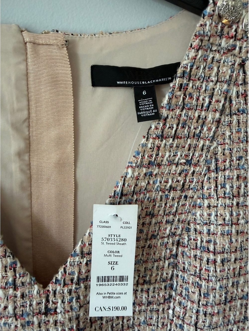 WHBM Tweed Multi Color Sheath Dress Women’s Size 6 NWT - Picture 4 of 7